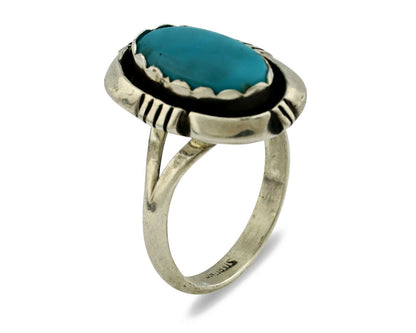 Navajo Ring .925 Silver Kingman Turquoise Handmade Native American Artist C80s