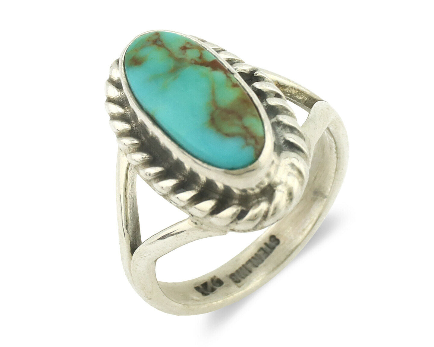 Navajo Ring .925 Silver Natural Mined Turquoise Artist Signed Gecko C.80's