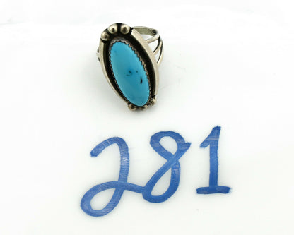 Navajo Ring .925 Silver Natural Blue Turquoise Artist Signed SC C.80's