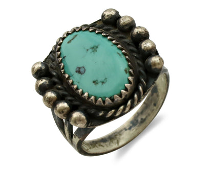 Navajo Ring .925 Silver Kingman Turquoise Artist Signed FA C.1980's