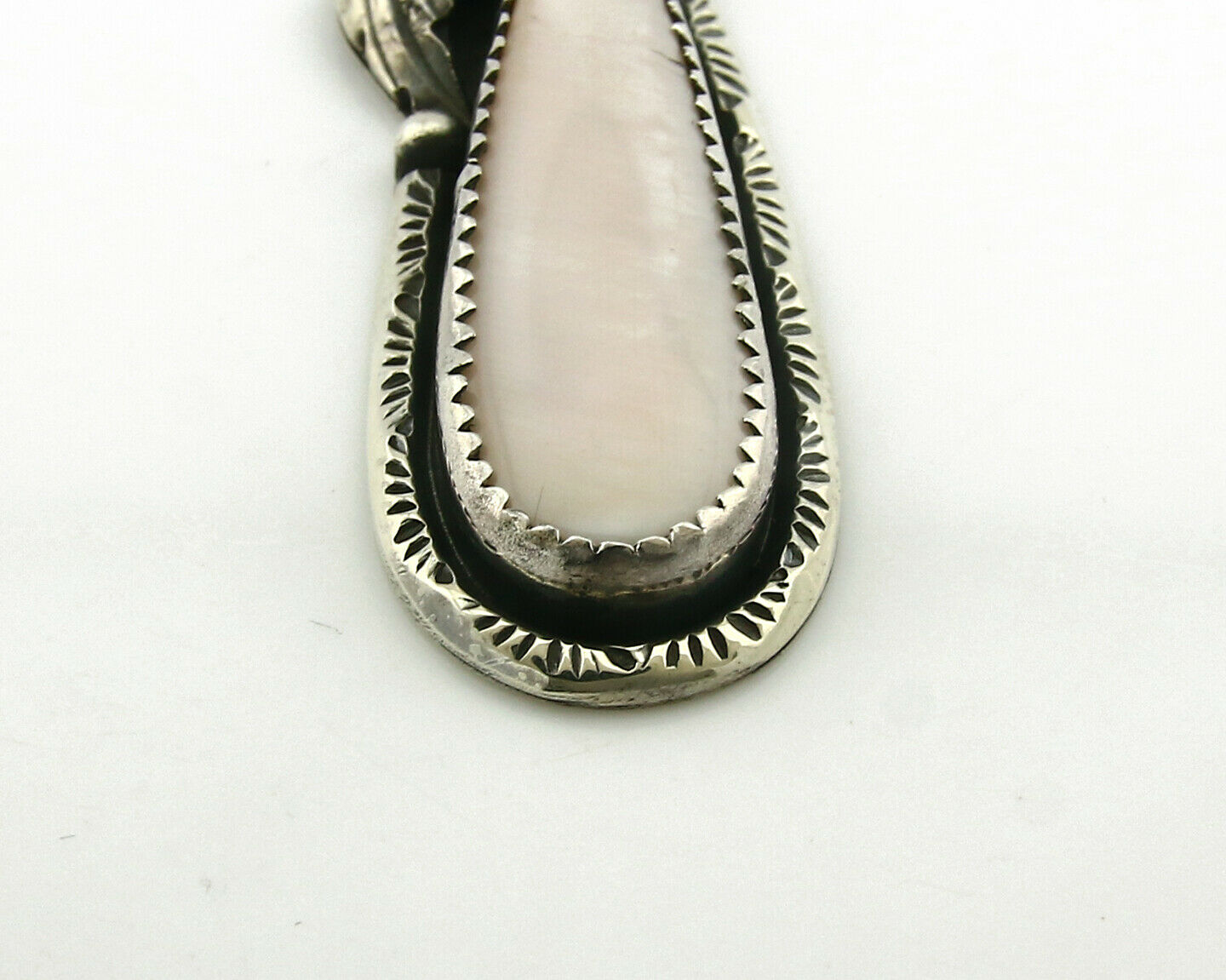 Navajo Pendant .925 Silver Real Natural Pink Mussel Signed Yazzie C.80's
