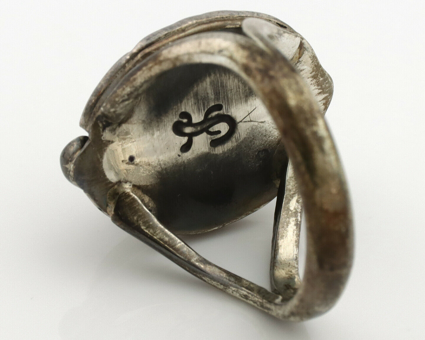 Navajo Ring .925 Silver Blue Turquoise Artist Signed Gecko C.1980's