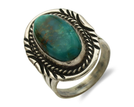 Navajo Ring .925 Silver Kingman Turquoise Signed M Begay C.1980's