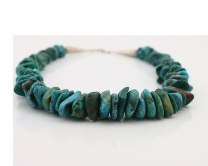 Navajo Necklace 925 Silver Natural Large Blue Turquoise Native Artist C80s