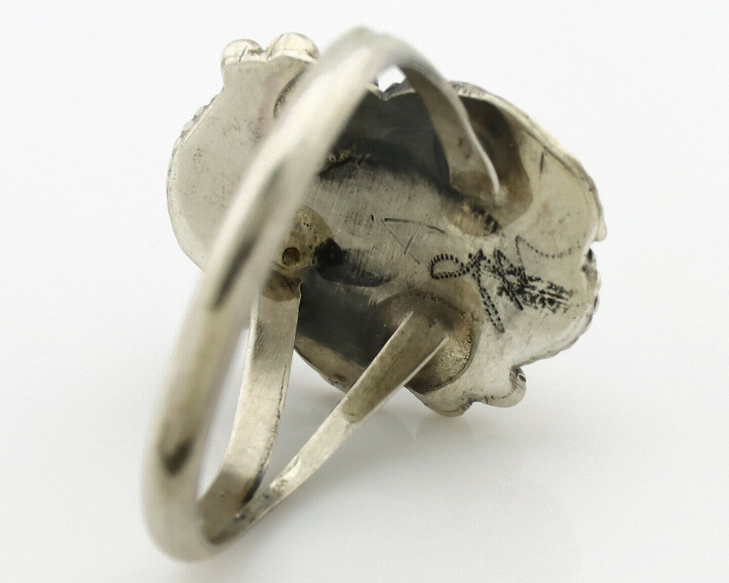 Navajo Ring .925 Silver Morenci Turquoise & Coral Native Artist Signed JM C.80's