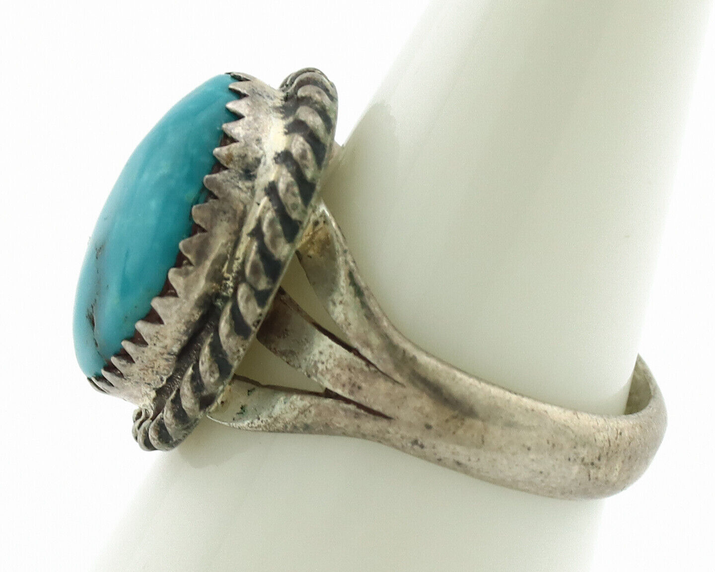 Navajo Ring .925 Silver Natural Blue Turquoise Native American Artist C.1980's