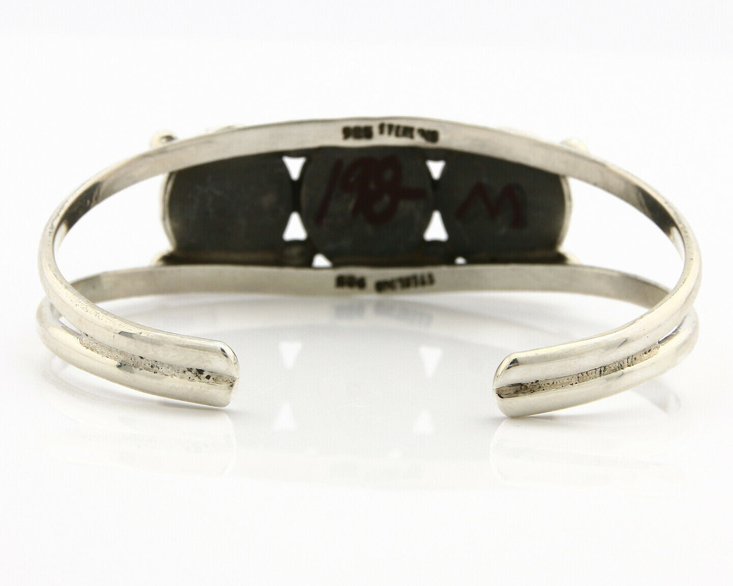 Navajo Bracelet .925 Silver Malachite Gemstones Handmade Native Artist C.80's