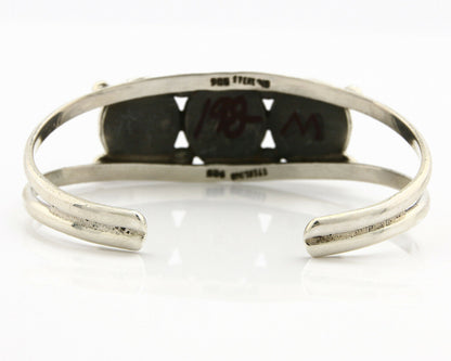 Navajo Bracelet .925 Silver Malachite Gemstones Handmade Native Artist C.80's