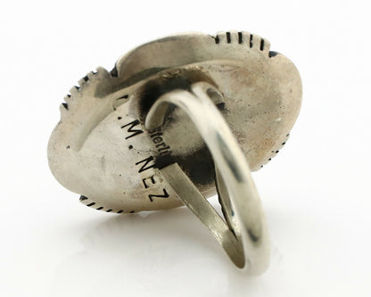 Navajo Ring .925 Silver Spiderweb Turquoise Artist Signed L. M. Nez C80s