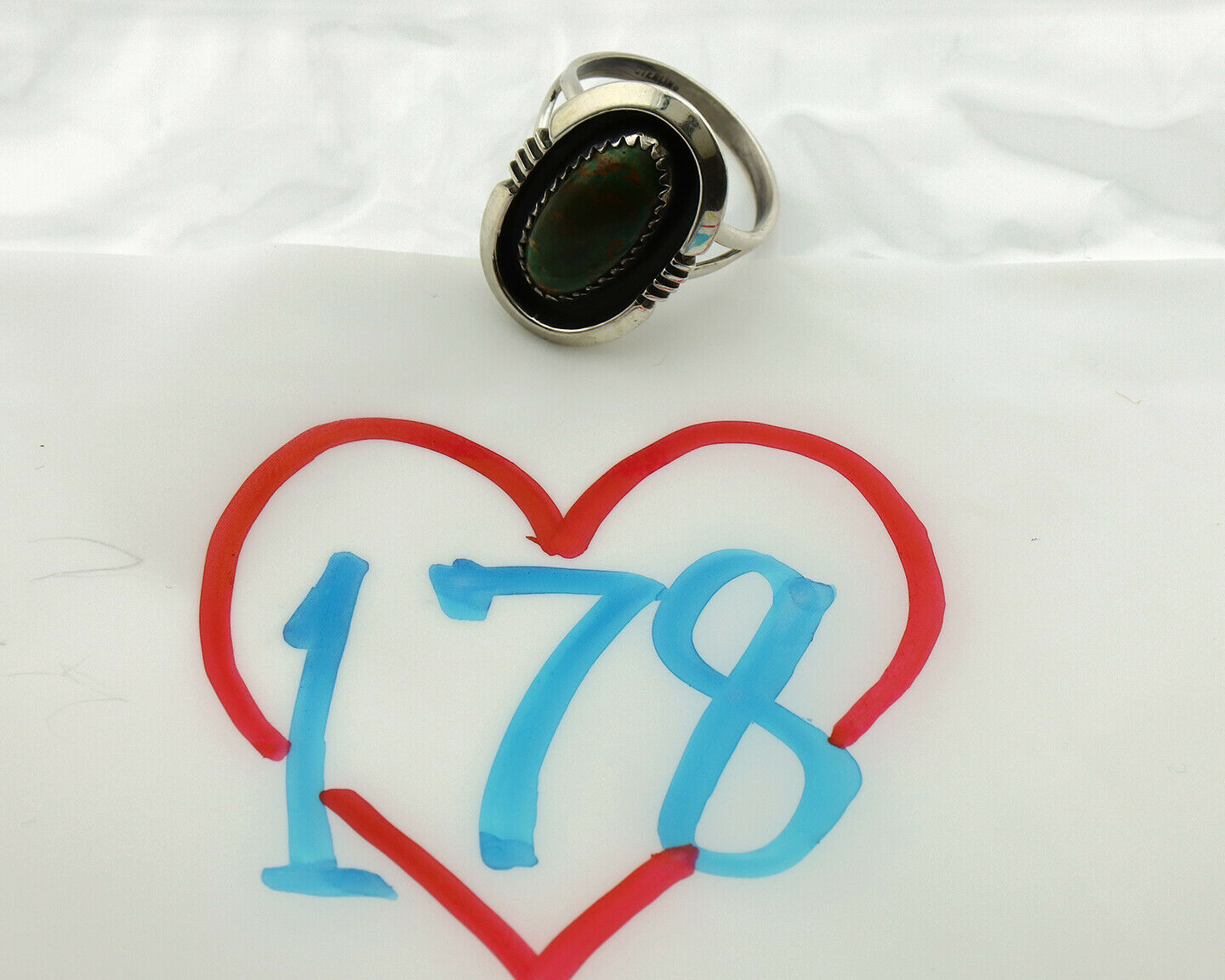 Navajo Ring .925 Silver Manassas Turquoise Native American Artist C.1980's