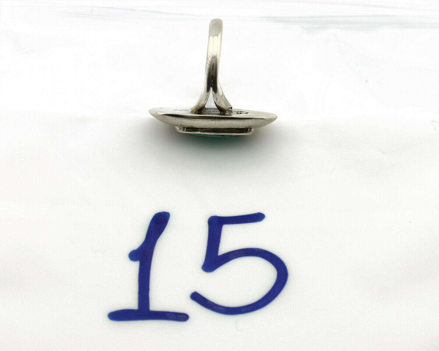 Navajo Shadow Box Ring .925 Silver Kingman Turquoise Signed M Montoya C80s