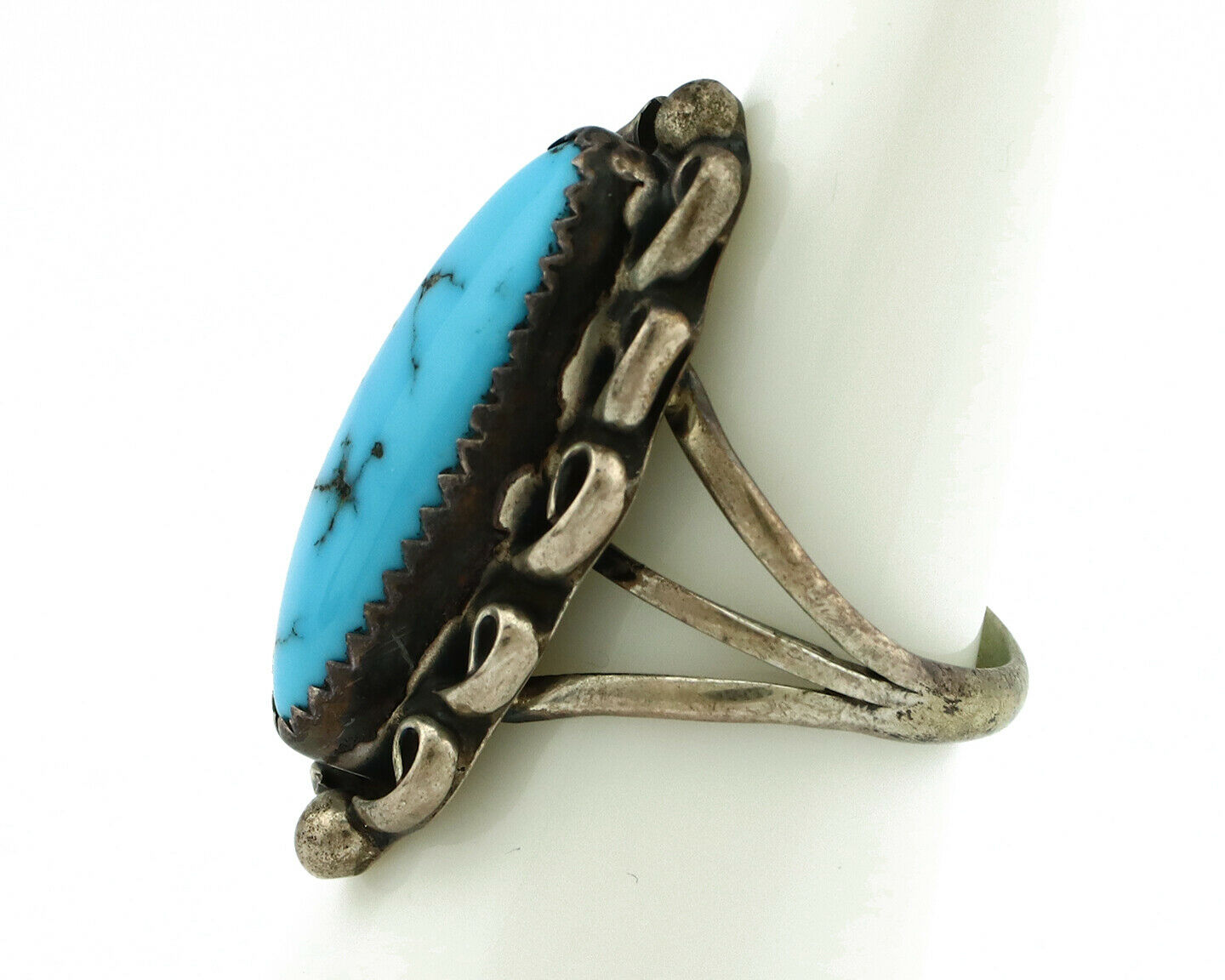 Navajo Ring .925 Silver Natural Blue Turquoise Artist Signed SC C.80's