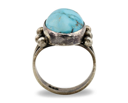 Navajo Ring .925 Silver Morenci Turquoise Native American Artist C80s