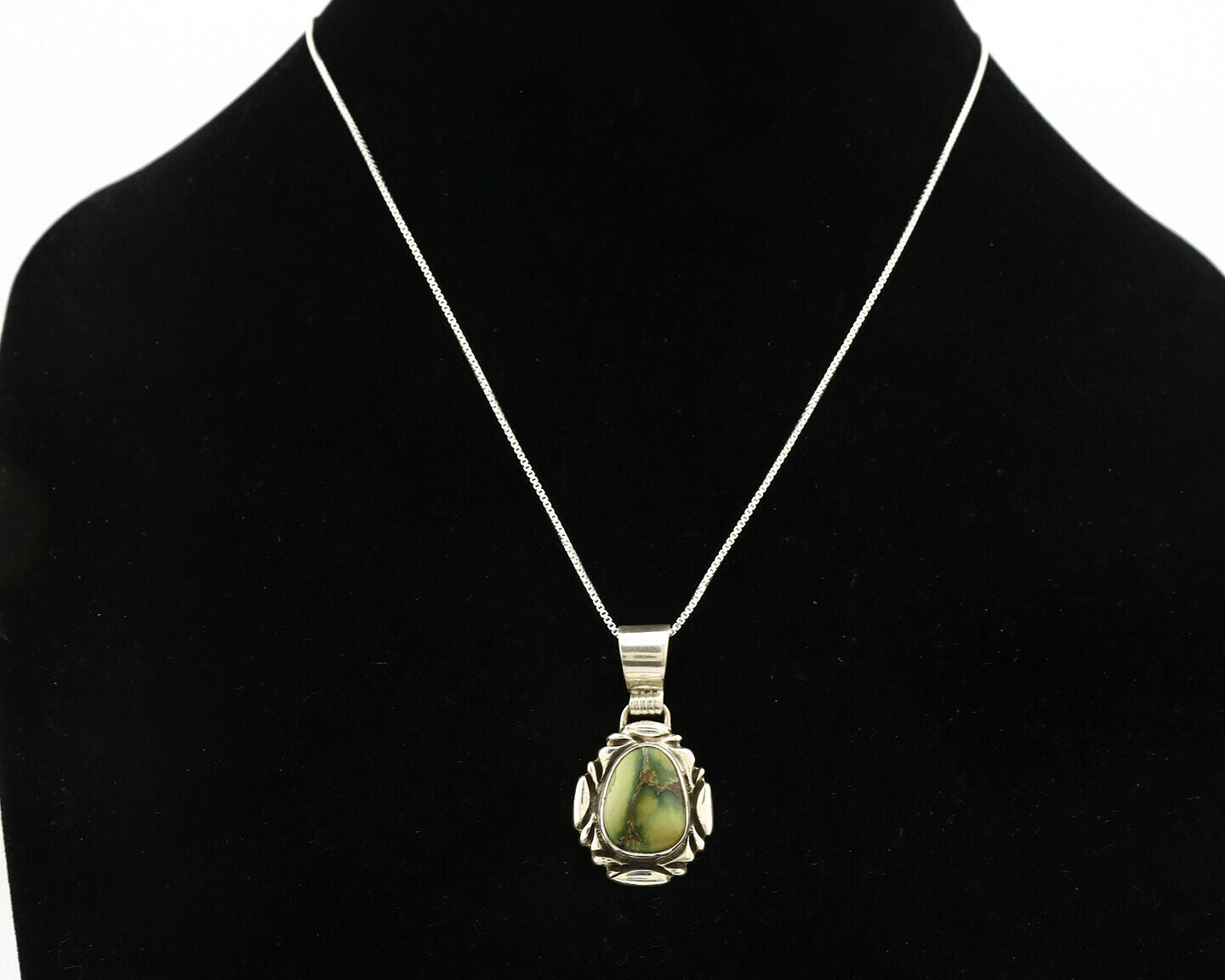 Navajo Necklace .925 Silver Damele Variscite Signed Sun C.1980's