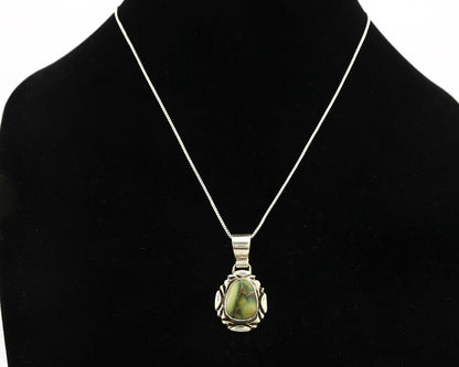 Navajo Necklace .925 Silver Damele Variscite Signed Sun C.1980's