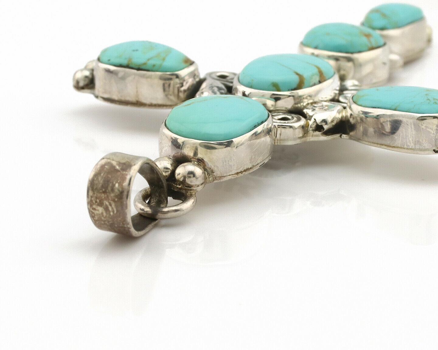 Navajo Cross Necklace .925 Silver Kingman Turquoise Signed Gecko C.80's