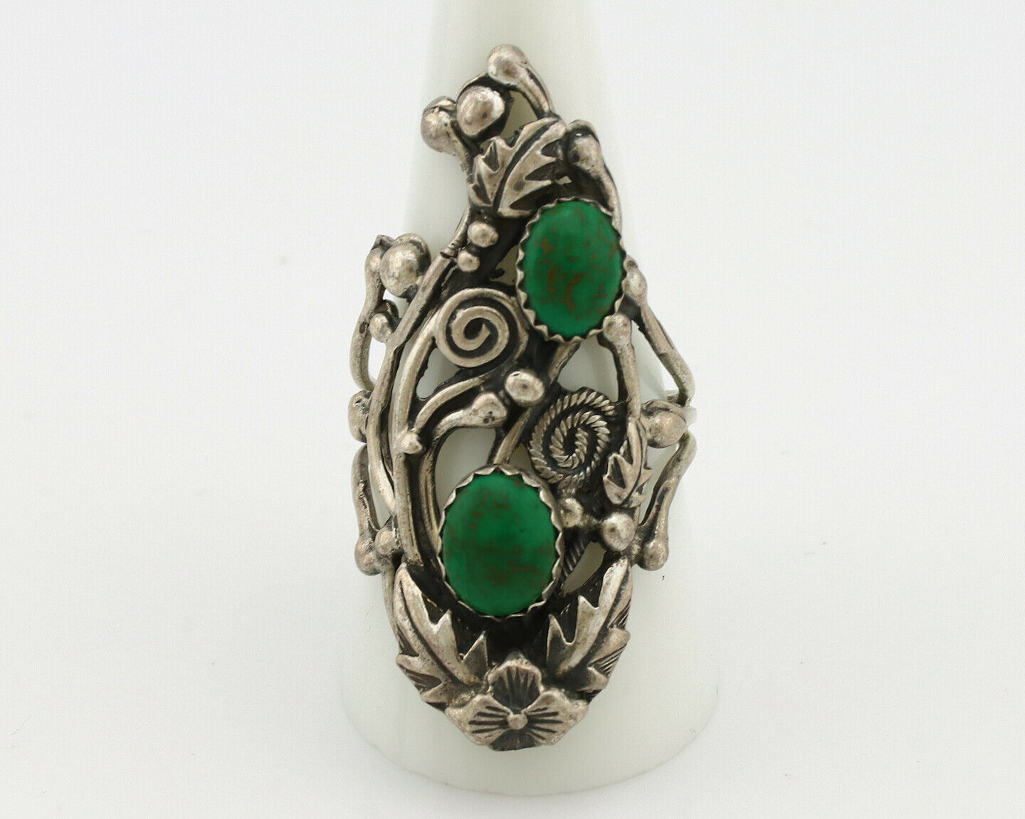 Navajo Ring .925 Silver Green Southwest Turquoise Signed Prairie Fire C.80's