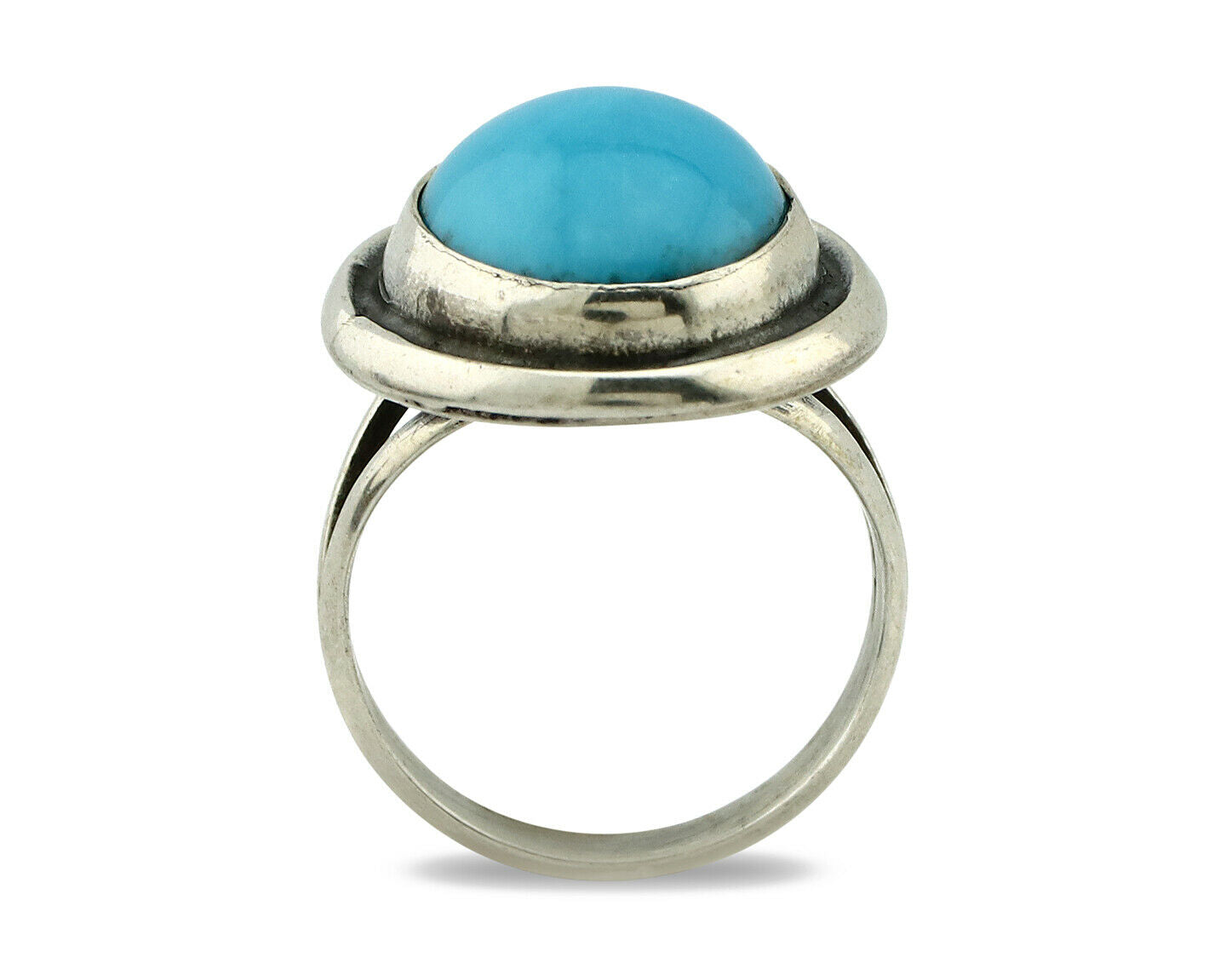 Navajo Ring .925 Silver Kingman Turquoise Handmade Native American Artist C80s