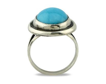 Navajo Ring .925 Silver Kingman Turquoise Handmade Native American Artist C80s