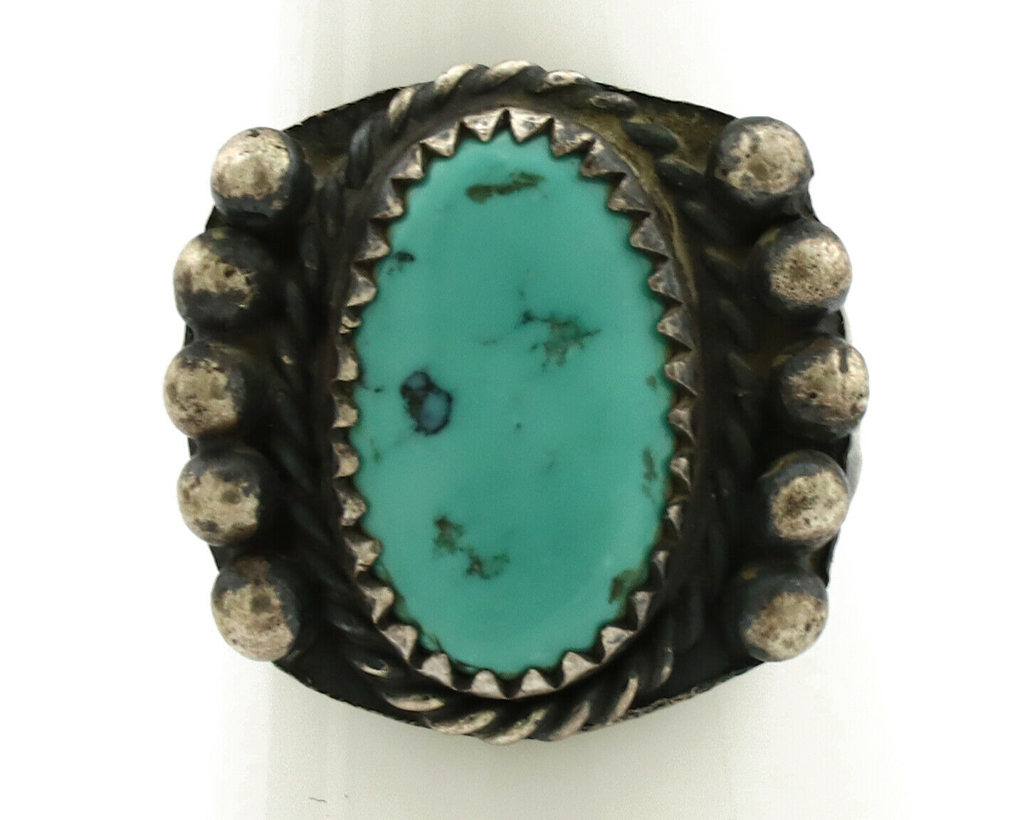 Navajo Ring .925 Silver Kingman Turquoise Artist Signed FA C.1980's