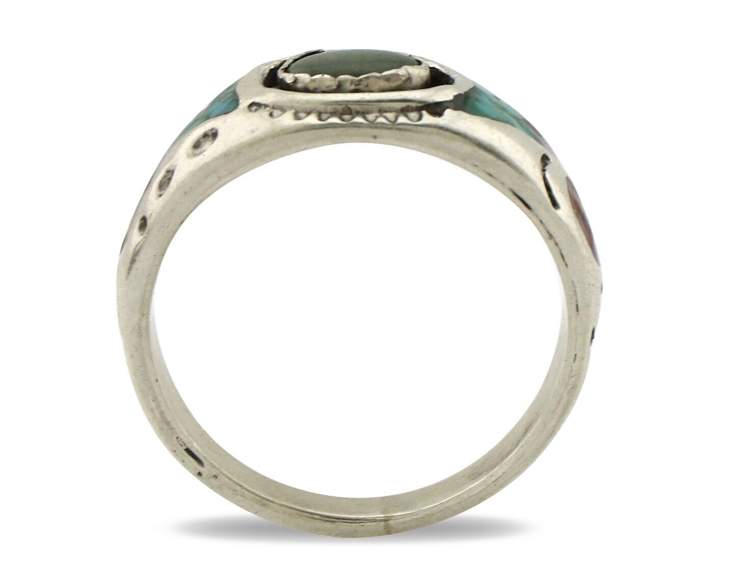 Navajo Handmade Ring 925 Silver Blue Turquoise & Coral Native American C.80's