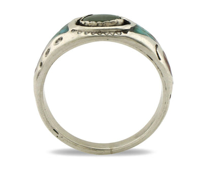 Navajo Handmade Ring 925 Silver Blue Turquoise & Coral Native American C.80's