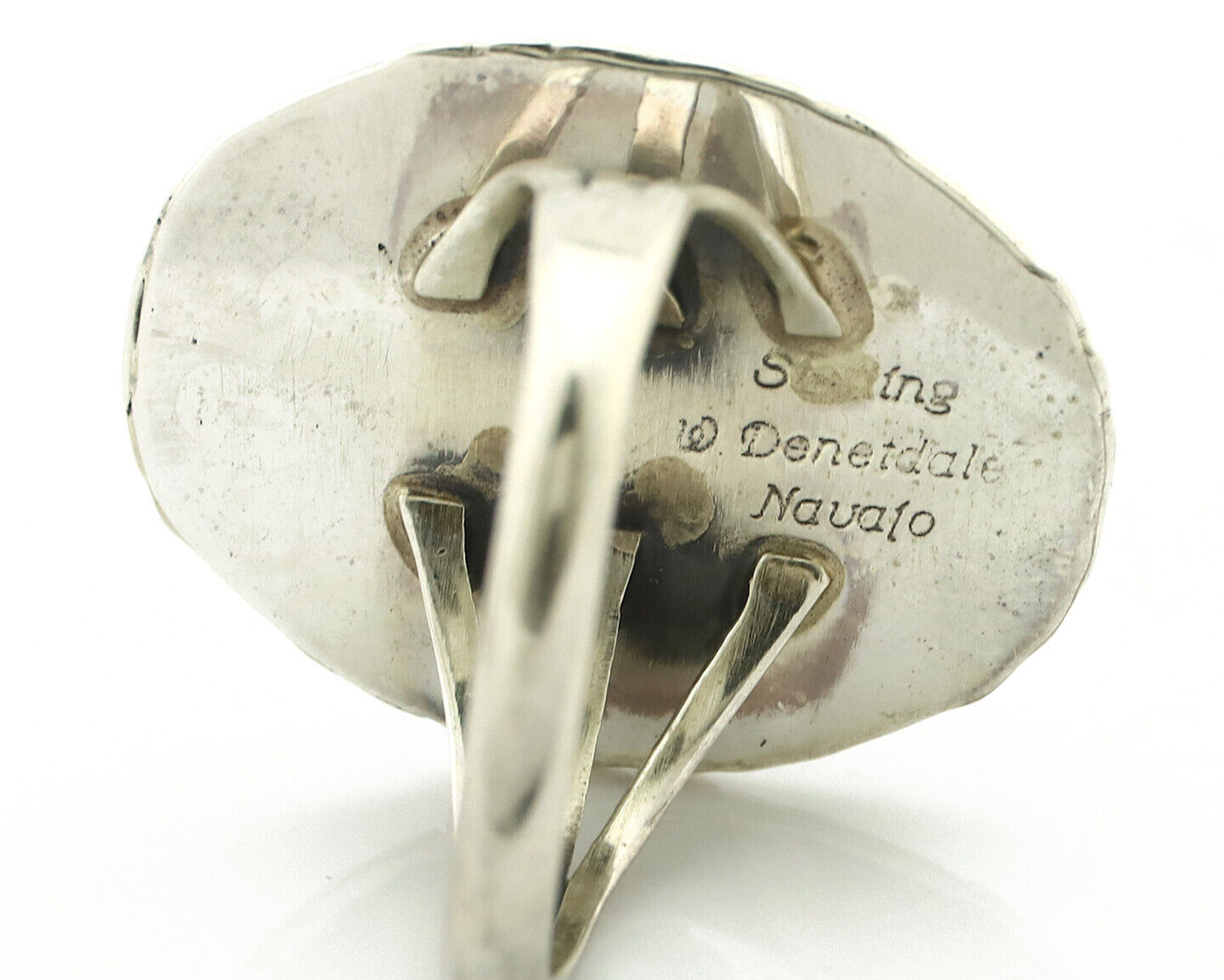 Navajo Ring 925 Silver Natural Green Malachite Signed William Denetdale C.80's