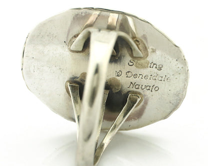 Navajo Ring 925 Silver Natural Green Malachite Signed William Denetdale C.80's