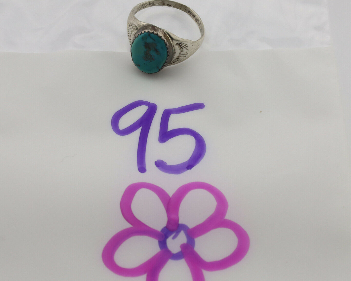 Zuni Ring .925 Silver Natural Blue Turquoise Native American Artist C.1980's