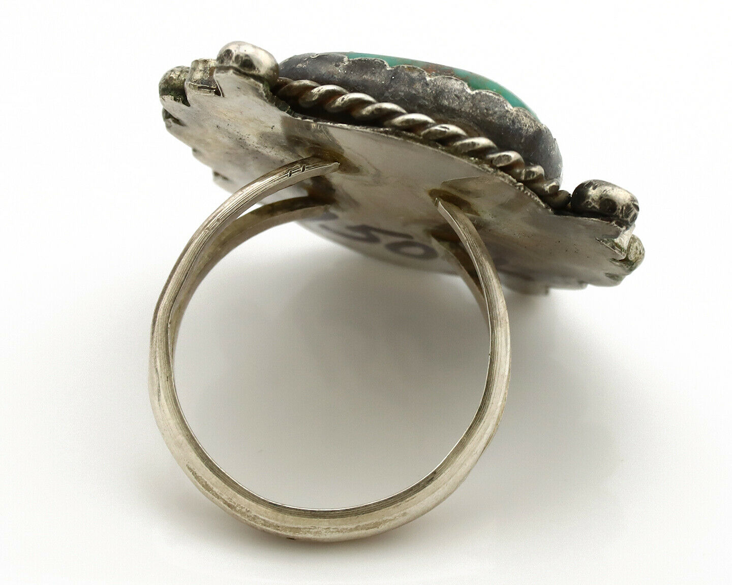 Navajo Ring .925 Silver Kingman Turquoise Artist Signed CC C.1980's