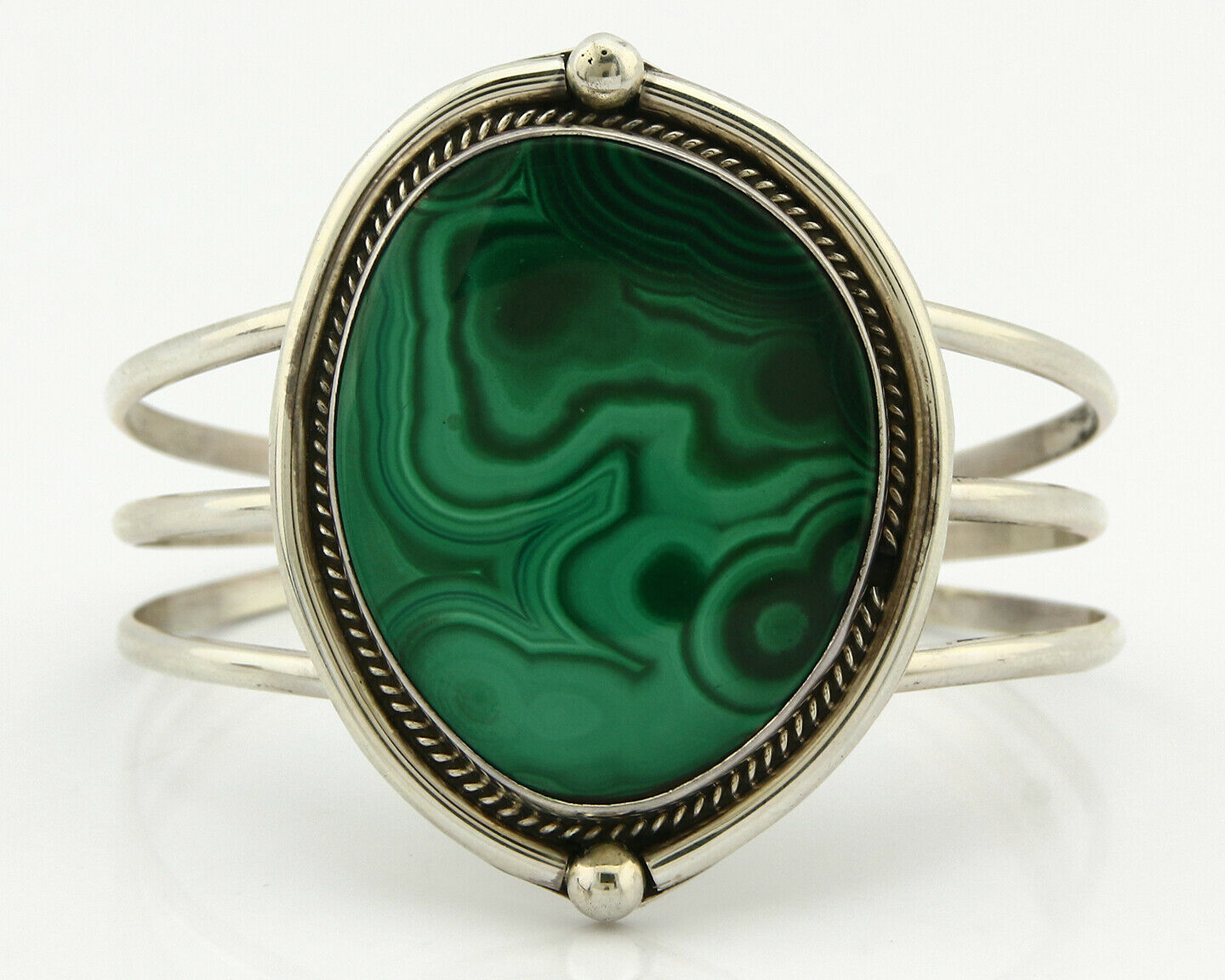 Navajo Malachite Bracelet SOLID .925 Silver Signed Artist KH C.80's