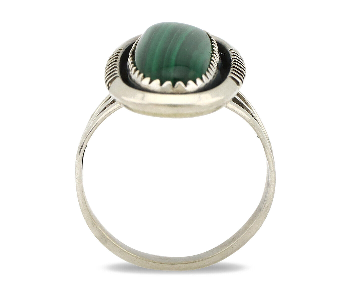 Navajo Ring 925 Silver Natural Malachite Artist Signed William Denetdale C.80's