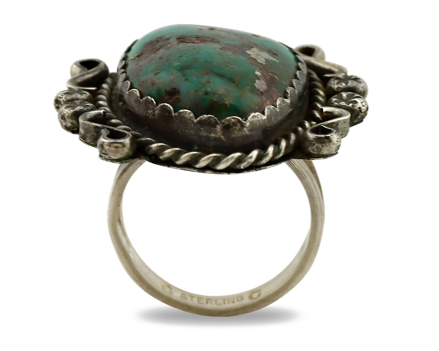Navajo Ring .925 Silver Kingman Turquoise Artist Signed CC C.1980's