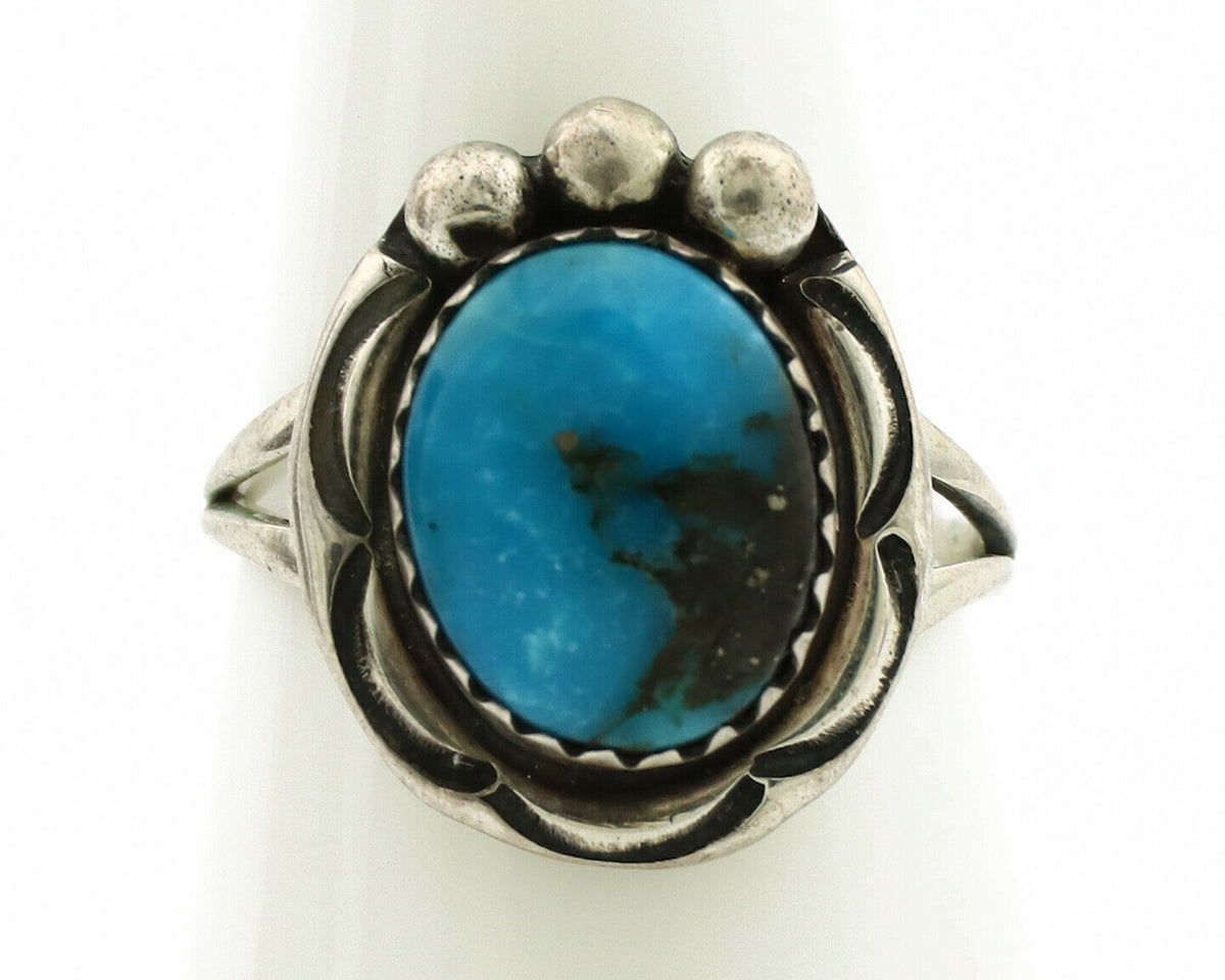 Navajo Ring .925 Silver Blue Turquoise Native American Artist C.1980's