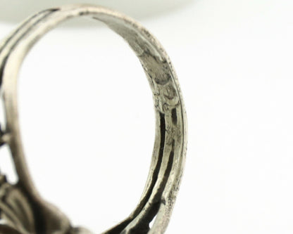 Navajo Ring .925 Silver Spiderweb Turquoise Native American Artist C.1980's