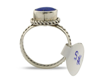 Navajo Ring 925 Silver Lapis Hand Stamped Native American Artist C.80's