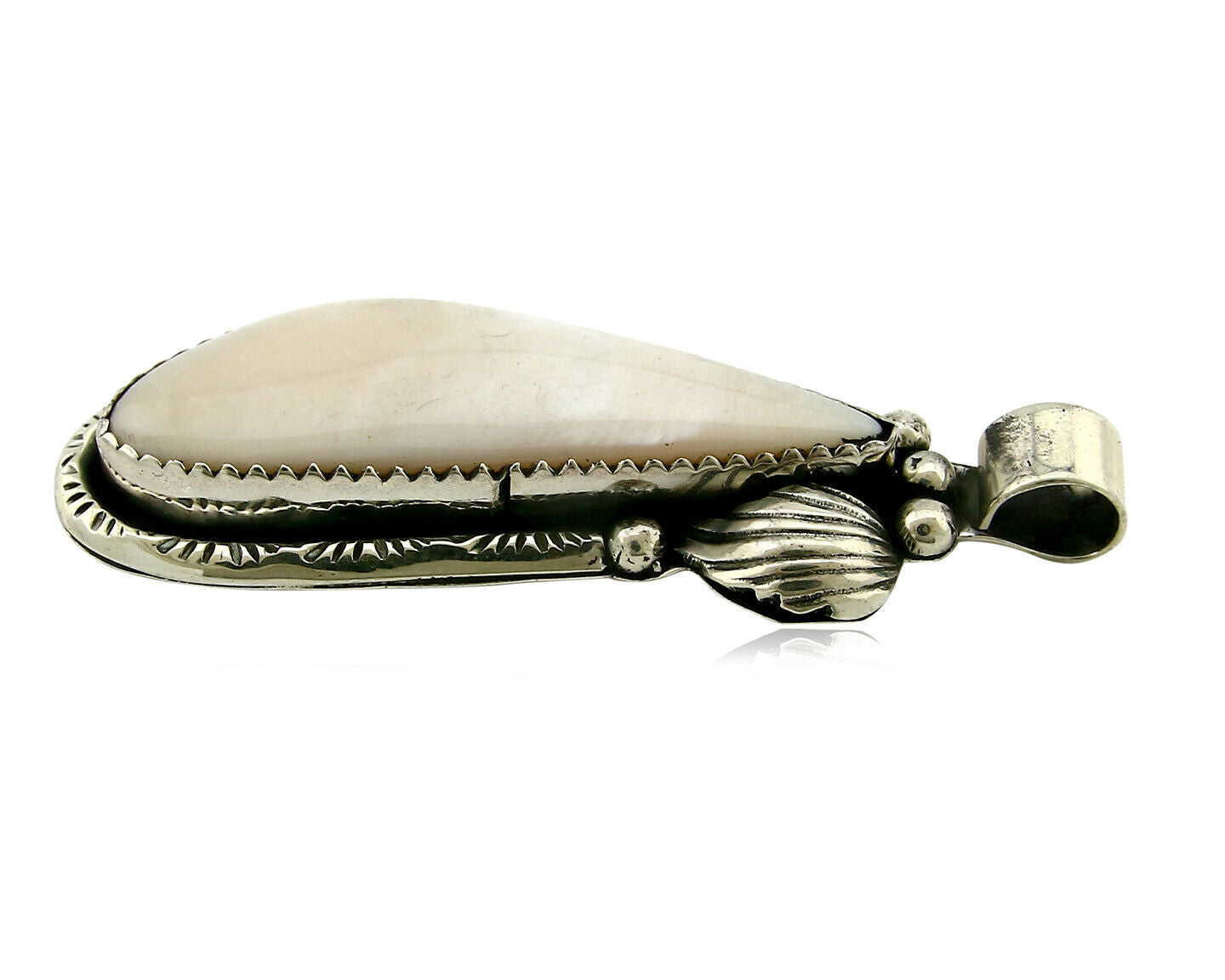 Navajo Pendant .925 Silver Real Natural Pink Mussel Signed Yazzie C.80's