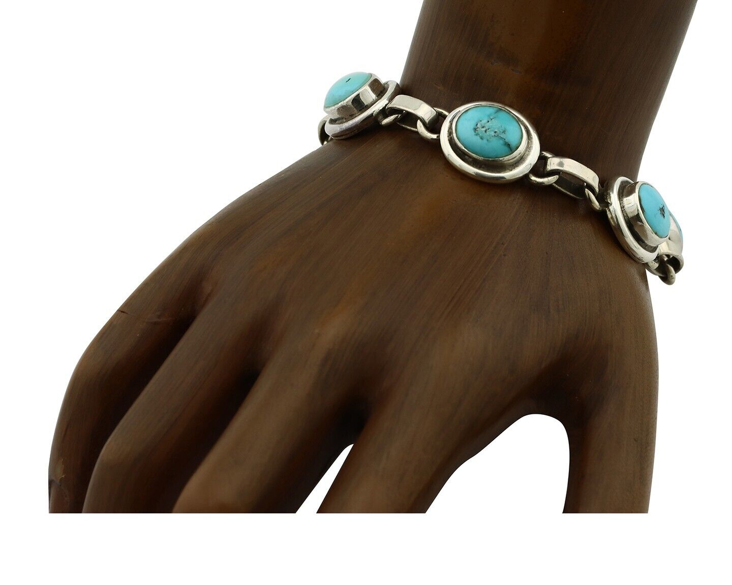 Navajo Link Bracelet .925 Silver Blue Turquoise Native American Artist C.80's