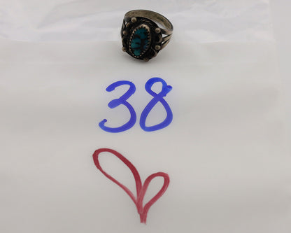 Navajo Ring .925 Silver Blue Turquoise Artist Signed F C.80's
