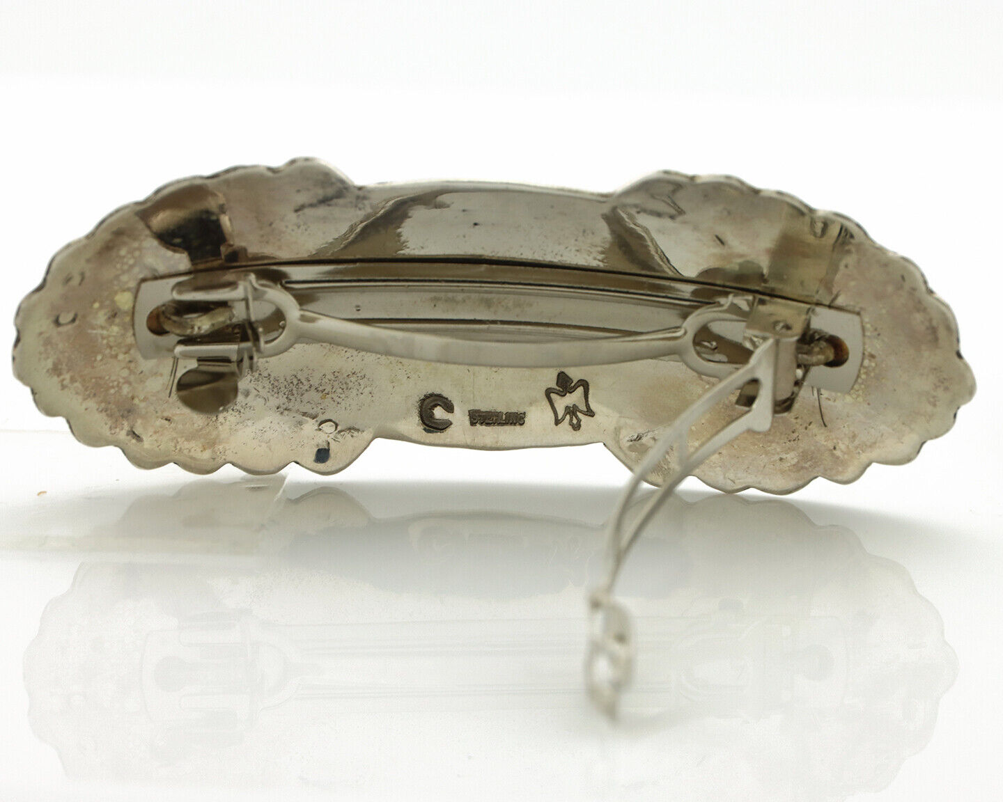 Navajo Hair Clip Barrette .925 Silver Hand Stamped Artist Signed C Montoya C80s