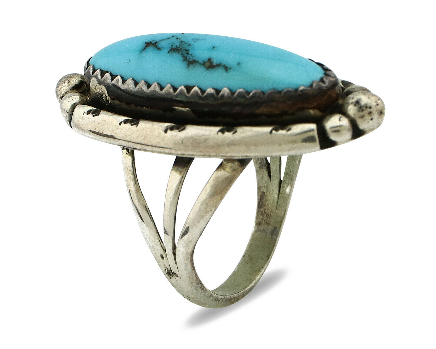 Navajo Ring .925 Silver Natural Blue Turquoise Artist Signed SC C.80's