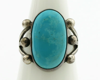 Navajo Ring .925 Silver Blue Turquoise Native American Artist C.1980's