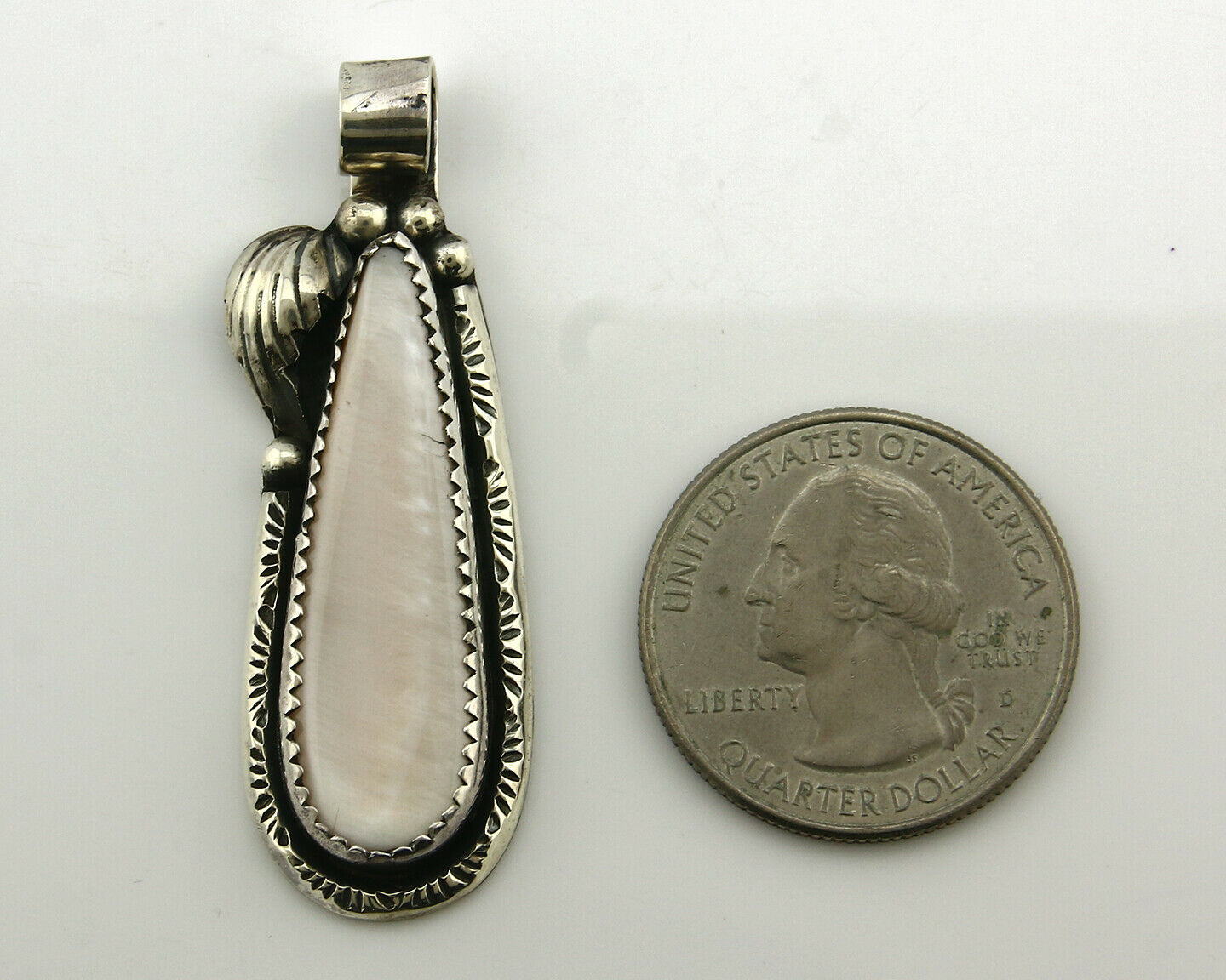 Navajo Pendant .925 Silver Real Natural Pink Mussel Signed Yazzie C.80's