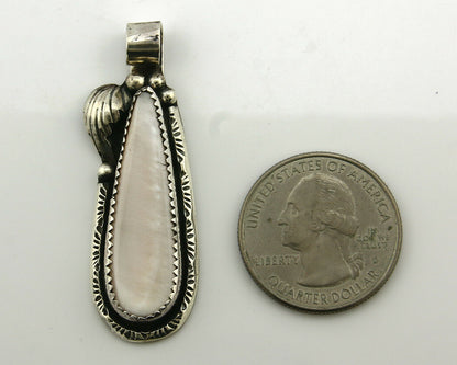 Navajo Pendant .925 Silver Real Natural Pink Mussel Signed Yazzie C.80's