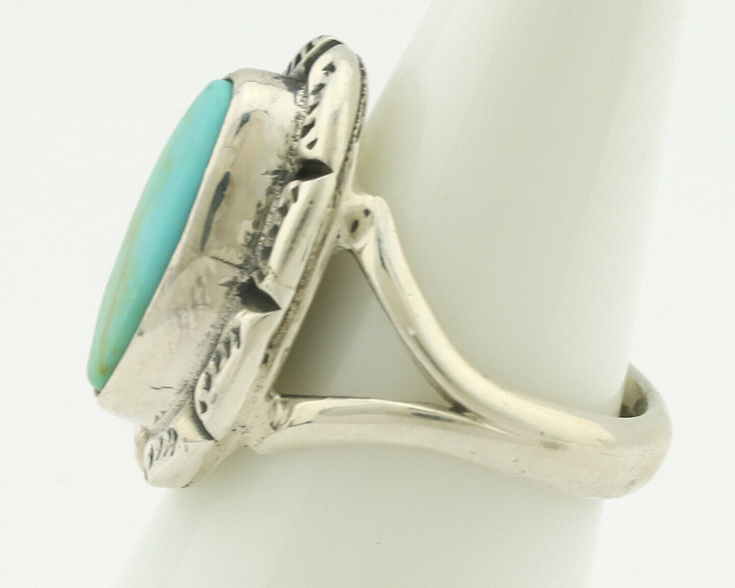 Navajo Ring .925 Silver Natural Mined Turquoise Artist Signed Gecko C.80's