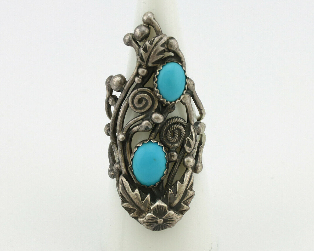 Navajo Ring .925 Silver Sleeping Beauty Turquoise Signed Prairie Fire C.80's