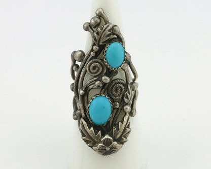 Navajo Ring .925 Silver Sleeping Beauty Turquoise Signed Prairie Fire C.80's