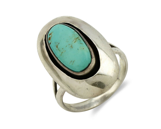 Navajo Shadow Box Ring .925 Silver Kingman Turquoise Signed M Montoya C80s