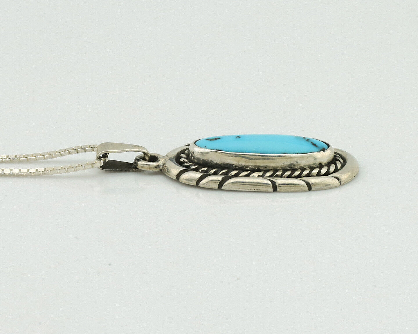 Navajo Necklace 925 Silver Sleeping Beauty Turquoise Signed M Montoya C.80's