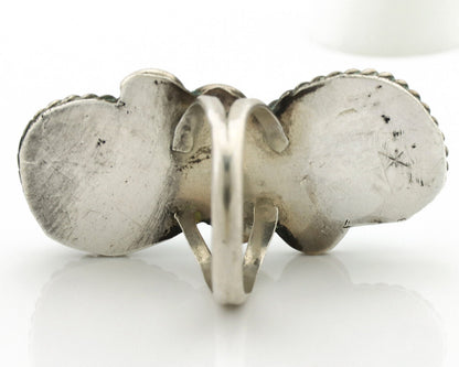 Navajo Ring .925 Silver Globe Turquoise Hand Stamped Native American Artist C80s